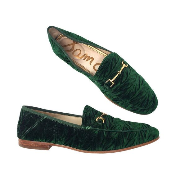 Sam Edelman Loraine Loafer Slip On Emerald Green Textured Velvet Shoes - Picture 1 of 8
